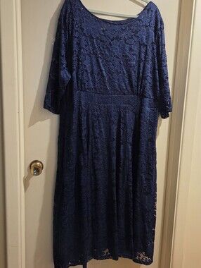 Lace 3/4 Sleeve Navy Midi Dress Chinese Size 6x (Approx 24W)